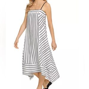 DKNY Striped Linen Cami Midi Dress